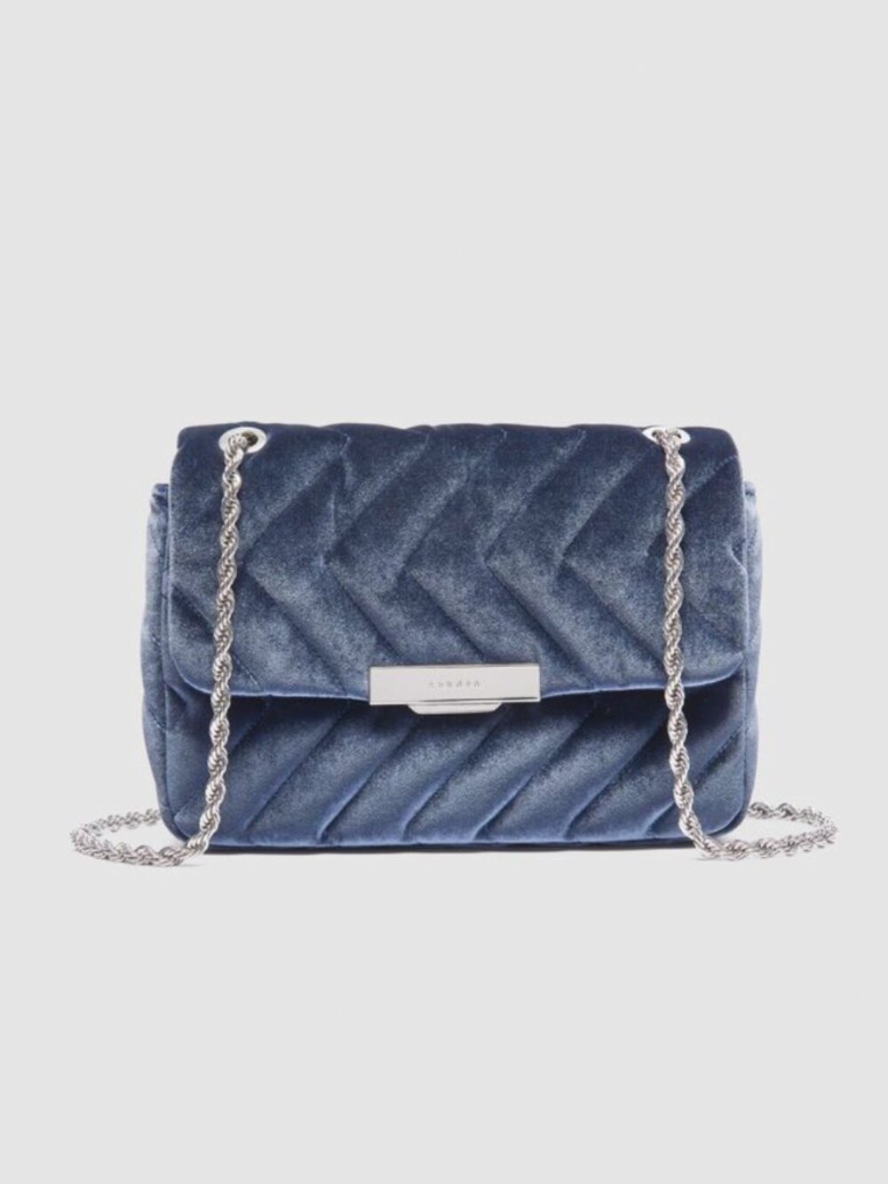 Sandro Paris Blue Velvet Quilted Shoulder Bag